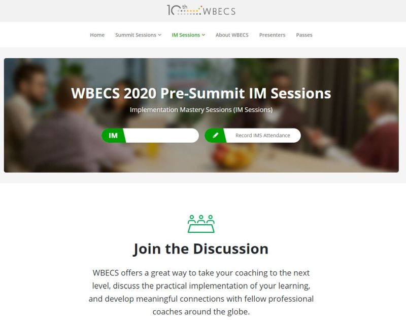 WBECS Pre-Summit 2020 IM-Sessions Page